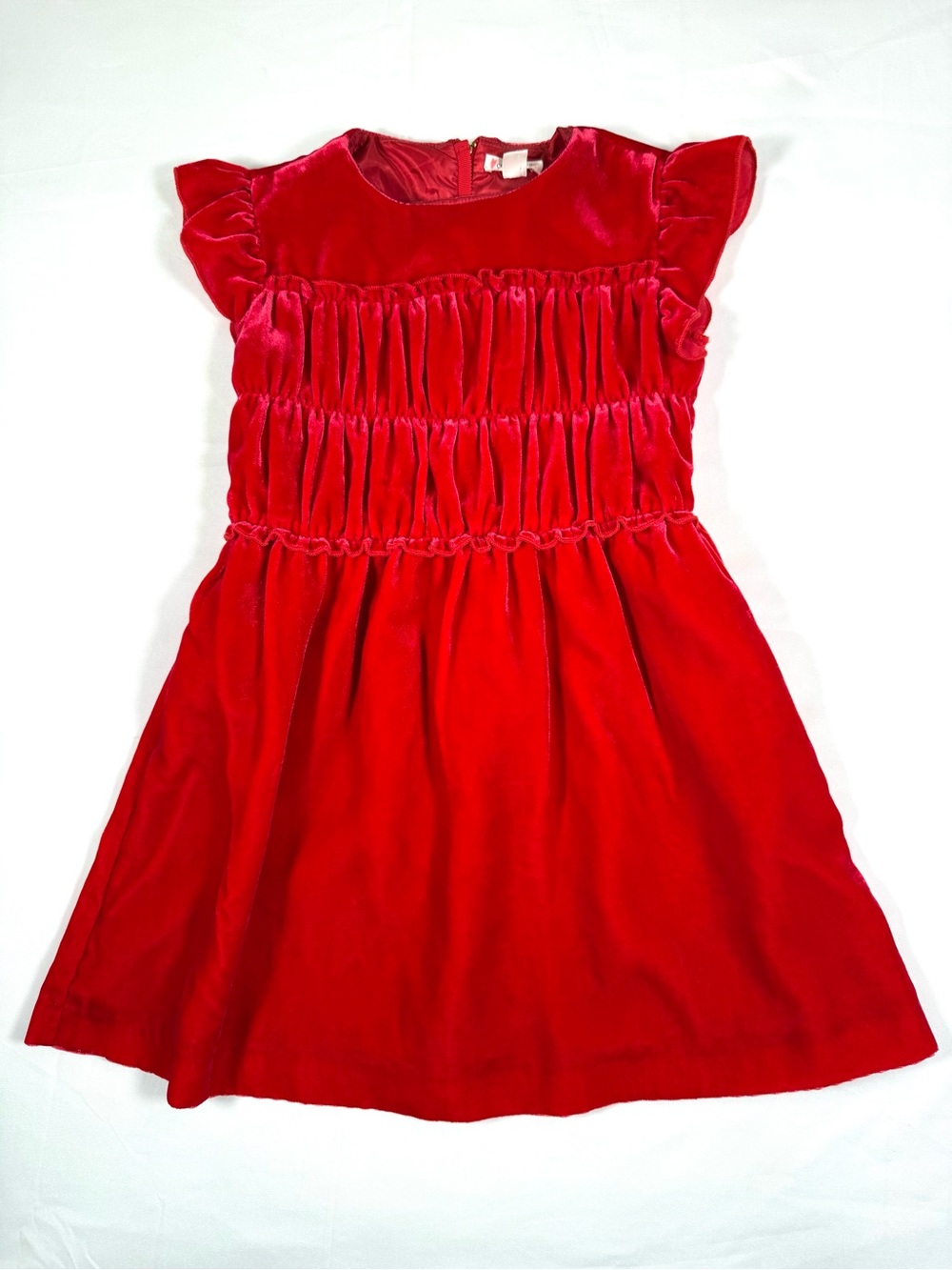 CREWCUTS Girls Velvet Smocked Holiday Party Dress 6 Ruffle Sleeve Christmas